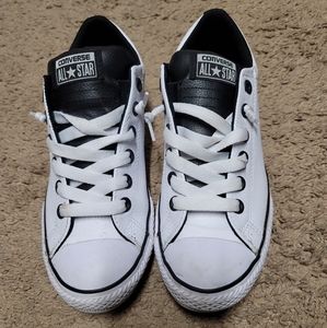 White & Black leather Converse All Star Sz 5